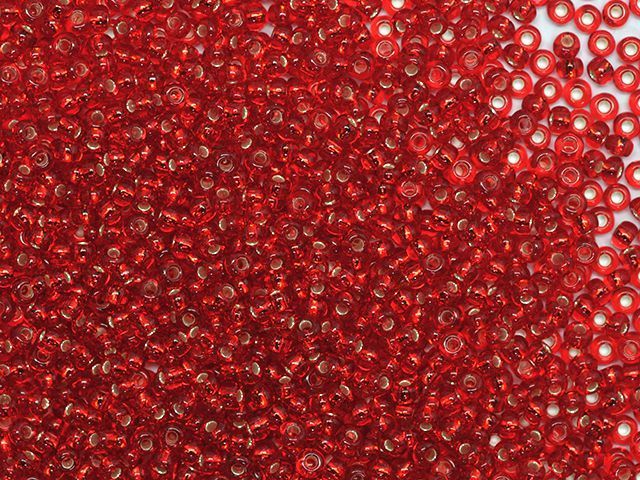 Red with silver plated center, Czech beads