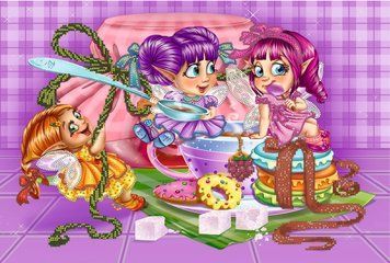 Fairytale tea party, Scheme for self-embroidery (DIY) with beads and decorative elements (independent selection of materials), Scheme