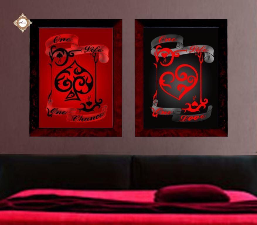 Red and black, Complete kit of diptych for DIY embroidery with beads, Kit