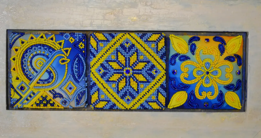 Faith (Volumetric tiles - panels (tiles)), Complete kit for creating a DIY amulet with beads and decorative elements, Kit