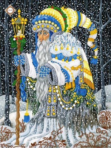 Christmas magician, Scheme for self-embroidery (DIY) with beads and decorative elements (independent selection of materials), Scheme