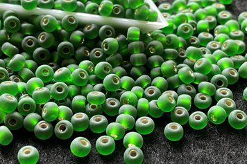 Transparent green matte with silver-plated center large, Czech beads