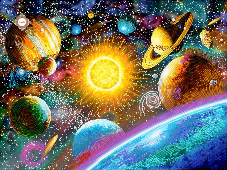 In space, Scheme for self-embroidery (DIY) with beads and decorative elements (independent selection of materials), Scheme