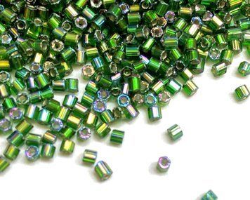 Green transparent rainbow with silver-plated center, Czech cut