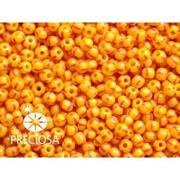 Yellow-orange with red stripe, Czech beads