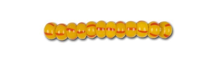 Yellow-orange with red stripe, Czech beads