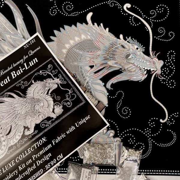 The Pearl of the Great BaiLong,Sacred Embroidery Artifact with Crystal and Glass Components, Kit