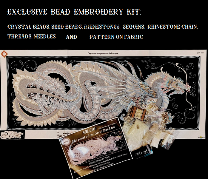 The Pearl of the Great BaiLong,Sacred Embroidery Artifact with Crystal and Glass Components, Kit