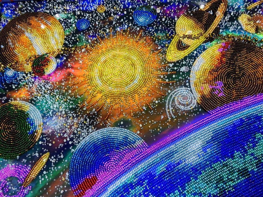 In space, Complete kit for DIY embroidery with beads and decorative elements, Kit