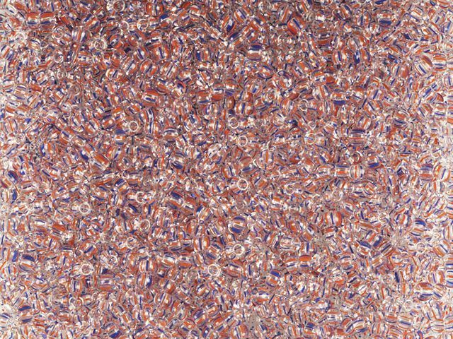 Transparent with blue-red stripes, Czech beads