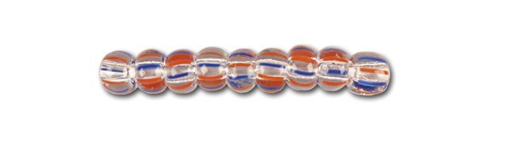 Transparent with blue-red stripes, Czech beads