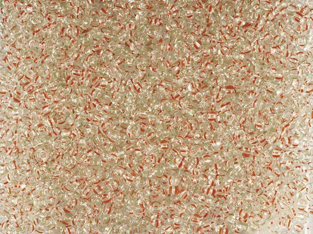 Transparent with green-red stripes, Czech beads