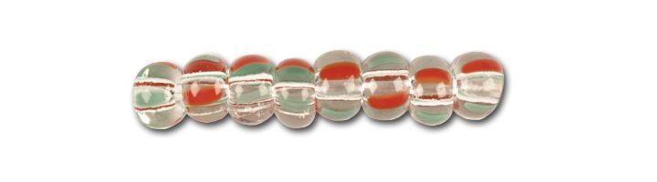 Transparent with green-red stripes, Czech beads