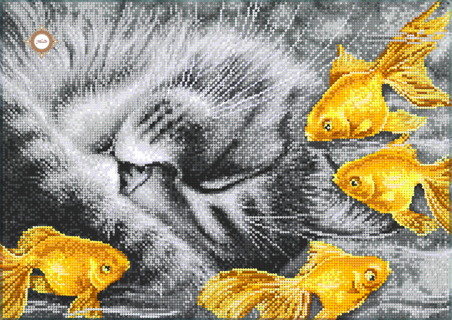 Golden dreams, Complete kit for DIY embroidery with beads, Kit