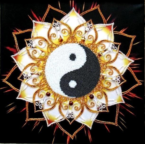 Yin Yang, Complete kit for DIY embroidery with beads and decorative elements, Kit