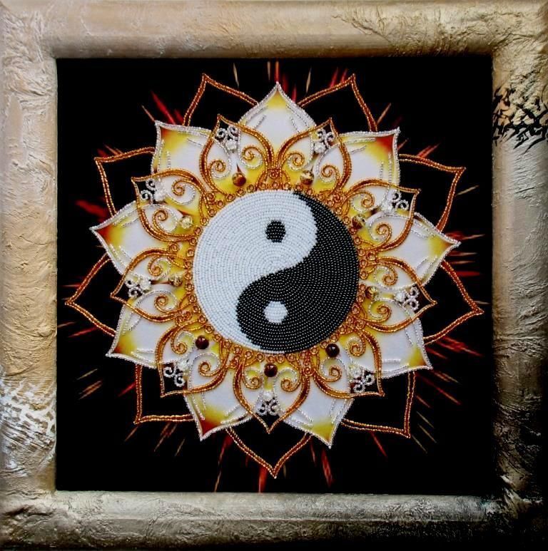 Yin Yang, Complete kit for DIY embroidery with beads and decorative elements, Kit