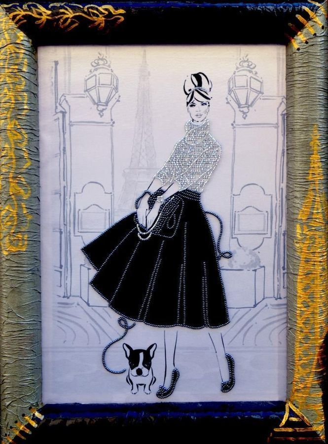Walking around Saint-Germain, Complete kit for DIY embroidery with beads, Kit