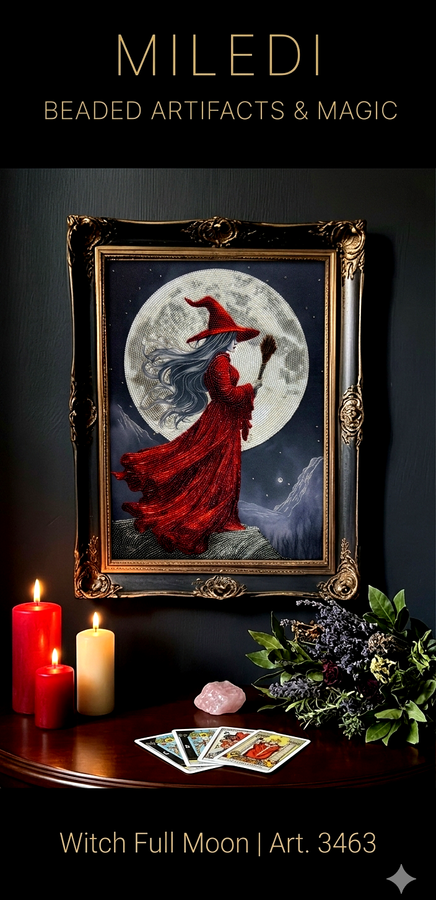 Witch full moon, Set for sacred embroidery with glass components, Kit