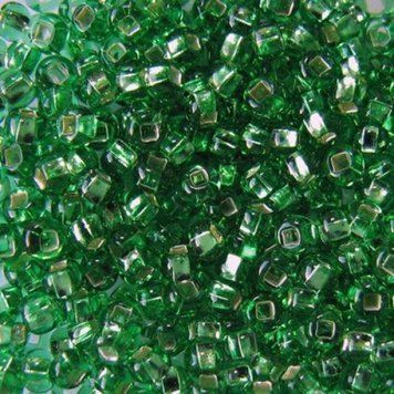 Green with silver-plated center, Czech beads