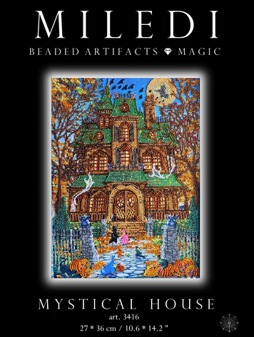 Mystical house, Complete kit for DIY embroidery with beads and decorative elements, Kit