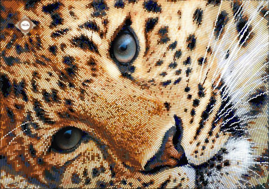 Golden Leopard, Complete kit for DIY embroidery with beads, Kit