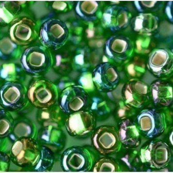 Green Rainbow with Silver Plated Center, Czech Beads