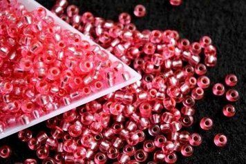 Pink transparent with silver-plated center large, Czech beads