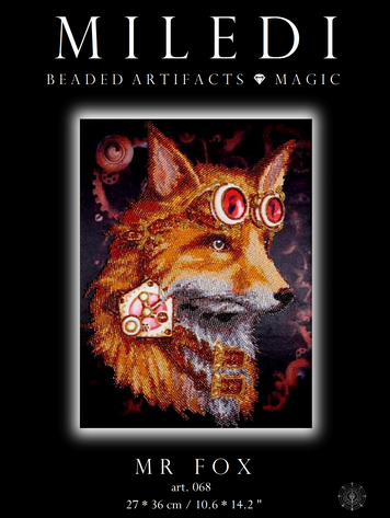 Mr Fox, Complete kit for DIY embroidery with beads and decorative elements, Kit