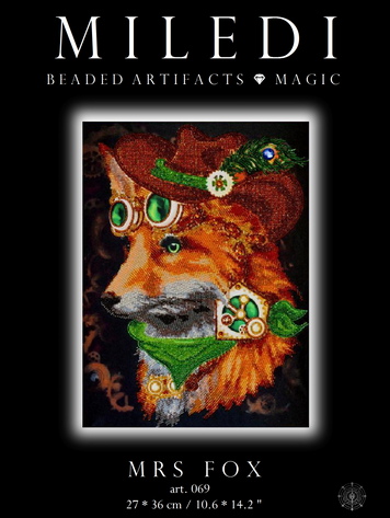 Mrs Fox, Complete kit for DIY embroidery with beads and decorative elements, Kit
