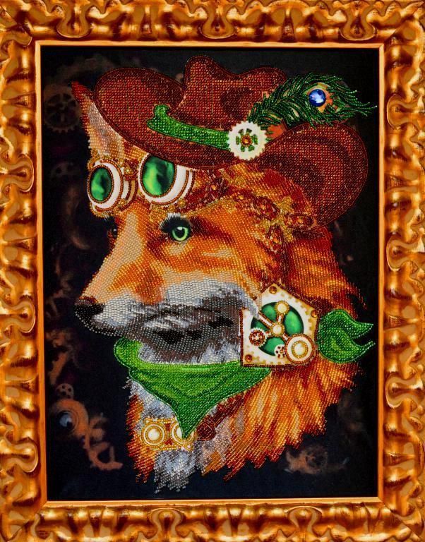 Mrs Fox, Complete kit for DIY embroidery with beads and decorative elements, Kit