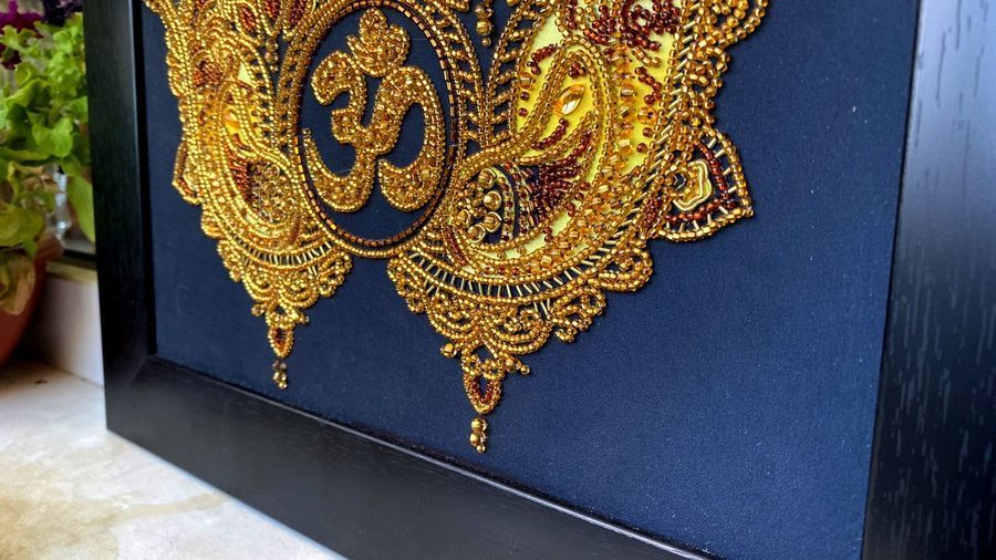 Om So Hum, Complete kit of talismans for DIY embroidery with beads and decorative elements, Kit