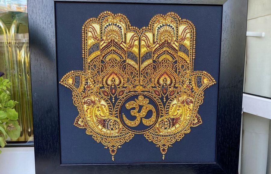 Om So Hum, Complete kit of talismans for DIY embroidery with beads and decorative elements, Kit