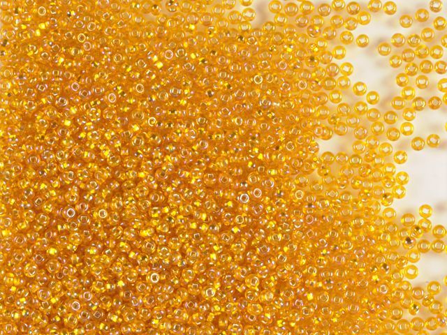 Bright yellow rainbow with silver plated center, Czech beads