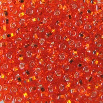 Red-orange with silver-plated center, Czech beads