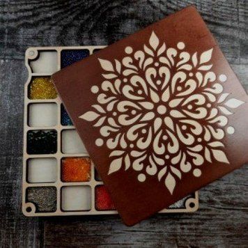 Wooden Double Sided Bead Organizer with Lid for 60 Cells, Mandala