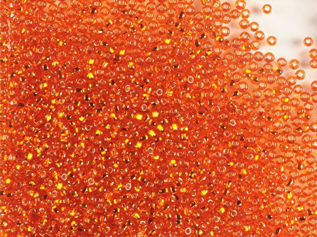 Red-orange with silver-plated center, Czech beads