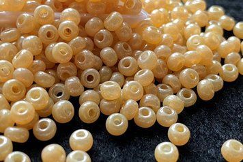 Saturated beige glossy with semi-pearl coating large, Czech beads