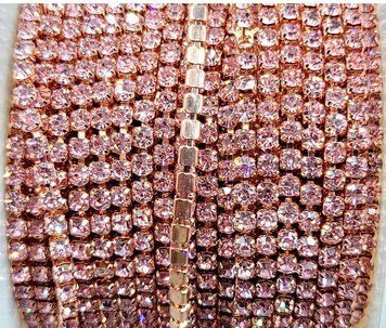Light pink rhinestone chain in a frame in the color of the rhinestones (2 mm)