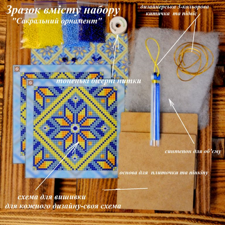 Alatyr "Wealth" (Volumetric tile and pendant), Complete kit for creating a DIY amulet with beads and decorative elements, Kit