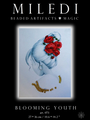 Blooming youth, Complete kit for DIY embroidery with beads and decorative elements, Kit