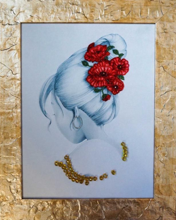 Blooming youth, Complete kit for DIY embroidery with beads and decorative elements, Kit